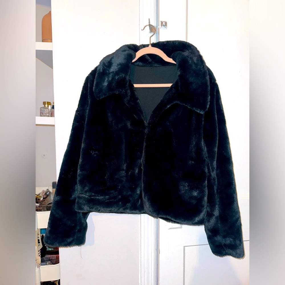 Teal Faux Fur Cropped Jacket